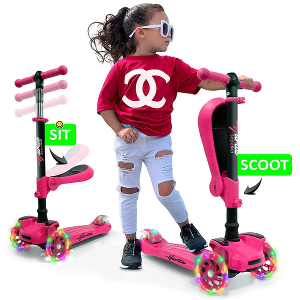 Scootkid 3-Wheel Kids Scooter - Child & Toddler Toy Scooter With Built-In Led Wheel Lights, Fold-Out Comfort Seat (Ages 1+)